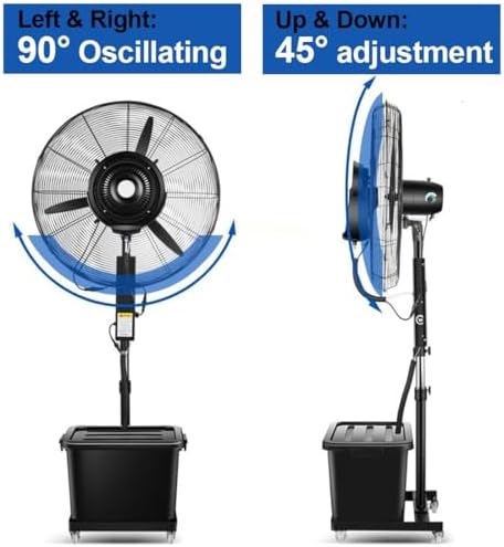 Industrial Misting Fan, 30" Outdoor Oscillating Pedestal Fan with 43L Water Tank, 3-Speed Spray Mist Cooling, Ideal for Camping & Patio Use, 380W Black