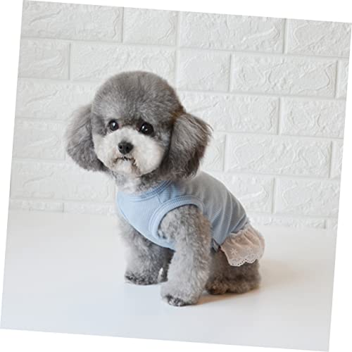 Mipcase Vestuário Respirável Para Cachorro Curto Redondo Pompom Traje De Verão Renda Colete Azul Sup