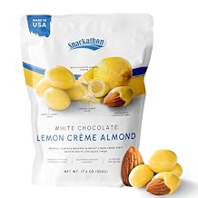 Snackathon Lemon Creme White Chocolate Covered Almonds, 17.6 oz Resealable Bag, Whole Roasted Almonds Coated in Lemon Cream and White Chocolate, Crunchy Citrus Nut Snack, Made in USA
