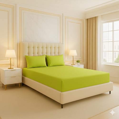 ARLINENS PLAIN DYED FITTED SHEETS IN FOLLOWING COLOURS AND SIZES (KING, LIME GREEN)