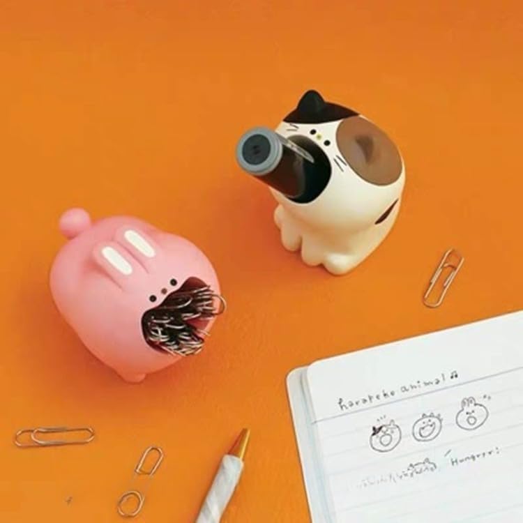 日本風雑貨のクリエイティブなかわいいアイテム！柴犬とピンクのウサギのペン立て、クリップ収納、オフィス文具の小物飾り。 (三花猫のペン