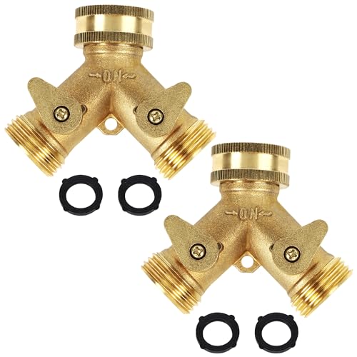 Lifynste Divisor de manguera de latón de 2 vías, conectores de manguera de latón de 3/4 pulgadas, adaptador de conector de manguera de jardín en Y, paquete de 2
