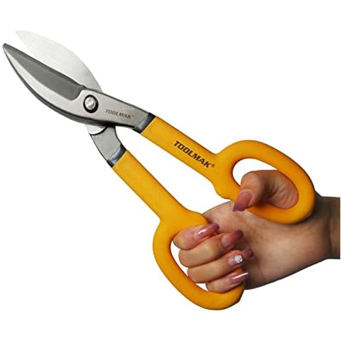 TOOLMAK Tin Snips 10 Inch Straight Pattern Tinners Snips with Comfort Grip Sheet Metal Cutting Shears Heavy Duty Cover