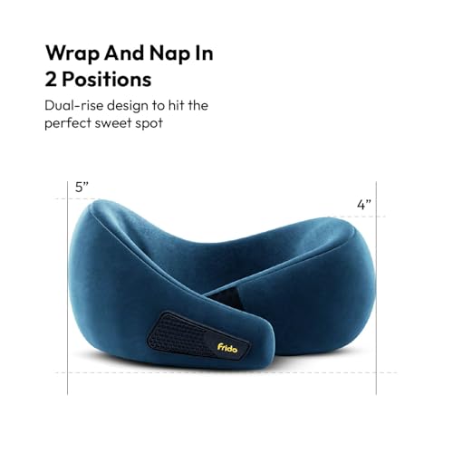Image of Frido Travel Neck Pillow, 100% Hi-Per Foam, Lightweight Neck Support Pillow, Neck Pillow for Flight Travel, Memory Foam Car Neck Pillow, Adjustable Velcro Straps, Free Travel Pouch (Sapphire Blue)