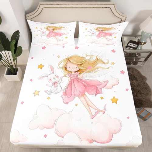 Sabanas 90x190 Infantil Niña de Dibujos Animados 3D impresión Sábana Bajera de Microfibre Suave y Cómoda, Conejo Funda de Colchón Sábana con Elástica Bolsillo Profundo 30 cm, Sabanas Cama 90, S1472
