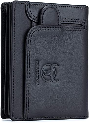 Portefeuille pour Homme Cuir de Vachette véritable Portefeuille élégant à Deux Volets avec 2 Compartiments à Billets (Black) Cover