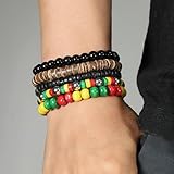 MMIUAEG Black History Month Bracelet Set Juneteenth Bracelets African Wooden Beads Stretchable Bracelets Black Yellow Red Green African Jewelry for Women-Set E