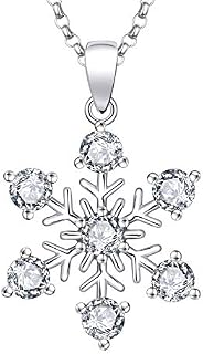 JO WISDOM Snowflake Necklace,925 Sterling Silver Frozen Snowflakes Cubic Zirconia Pendant Necklace,Christmas Jewellery for Women