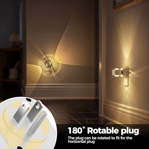 Image of Briignite Night Light Projector, LED Night Lights Plug into Wall, 180 Rotating Night Light for Kids, Dusk to Dawn Sensor, 0-150LM Dimmable, Warm White Ambient Lighting for Bathroom, Gifts, White