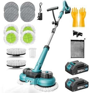 Elektrischer Wischmopp Kabellos mit 2 Bürstes 8 Pads Kabellos Elektrischer Mopp Akku-Bodenwischer mit 300ML Wassertank, LED Sprühfunktion elektrischer Rotationsbesen Für die Bodenreinigung