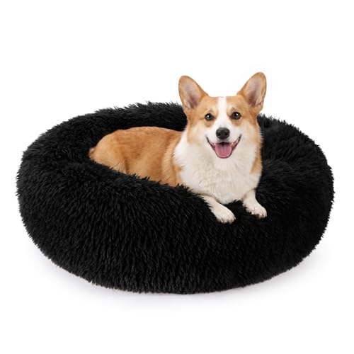 MIXJOY Orthopedic Dog Bed Comfortable Donut Cuddler Round Pet Beds Ultra Soft Washable Dog and Cat Cushion (20''/23''/30'') (30'', Black)