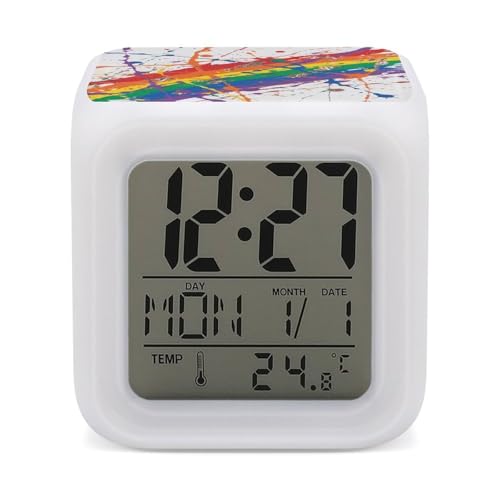 Reloj despertador LED multicolor contra mañanas aburridas con diseño artístico de pintura 2