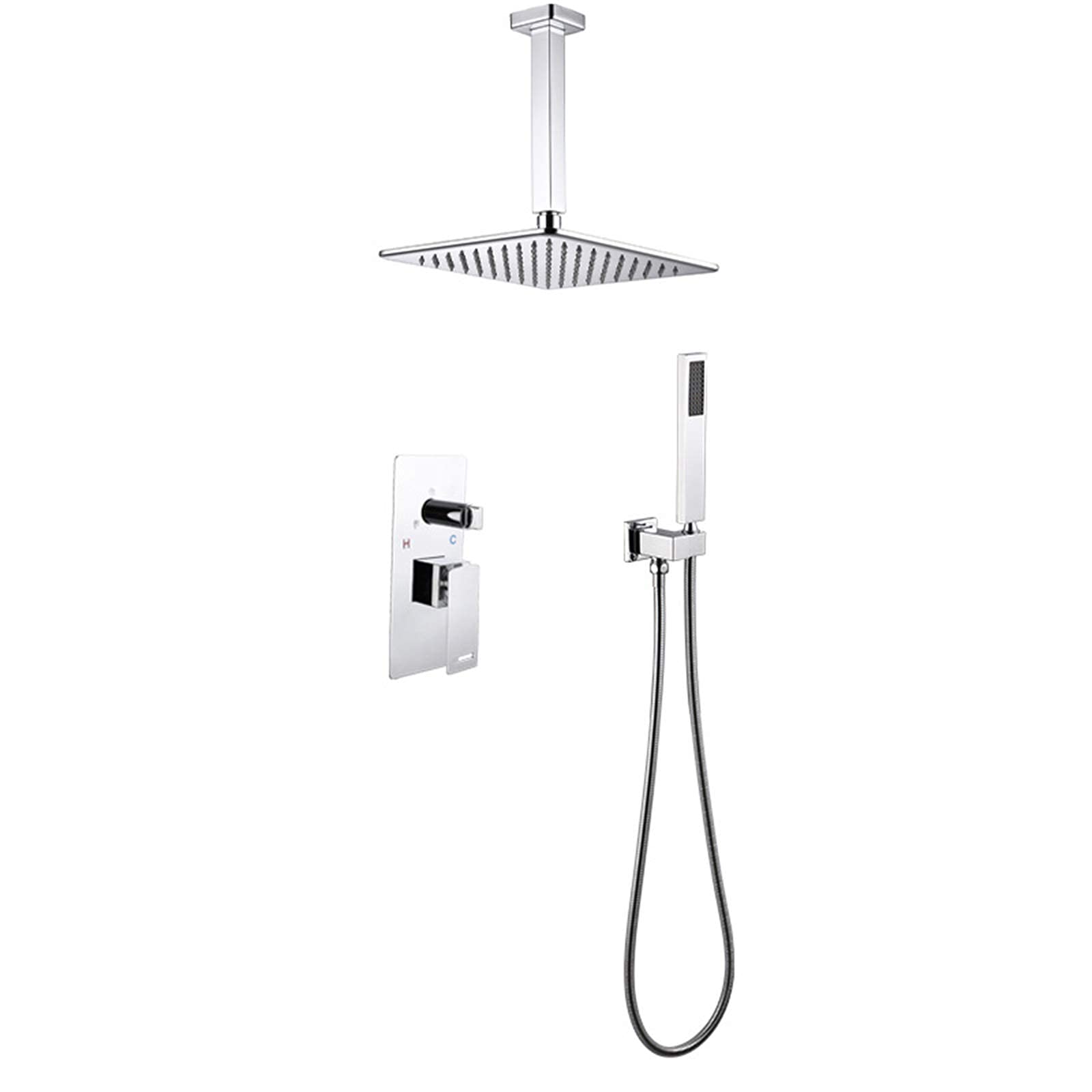 Système de douche à effet pluie encastré avec pommeau carré 10 pouces et douchette