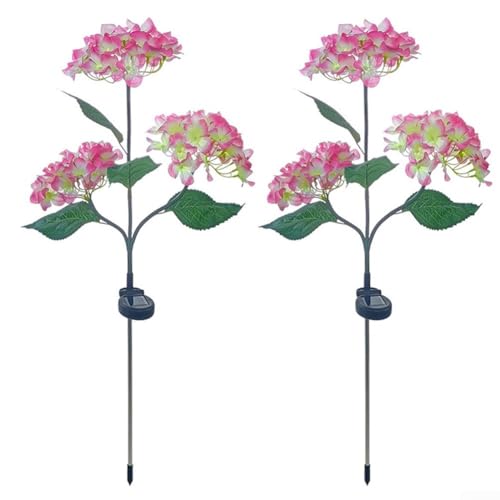 ReachMall Luces solares para jardín al aire libre, paquete de 2 luces LED solares de hortensias, luces de jardín impermeables para jardín, luces solares para camino, patio, paisaje (rosa)