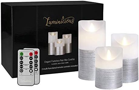 Gold LED Candles Flameless Flickering Battery Operated Electric Pillar Candle | Realistic Flicker Moving Flame | 2 Remote Controls & Timer, Real Wax Decorative Ivory with Gold Trim | Home Decor Gift