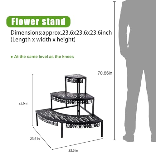 aboxoo 3-stöckiger Pflanzenständer, Blumentopfregal, Metall, Treppenstufen-Stil, Eckregal, Pflanzgefäße… – Ansicht 2