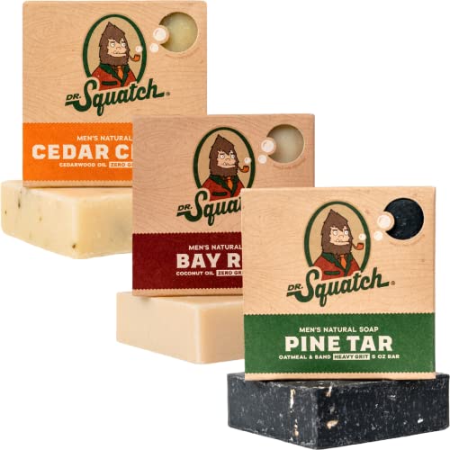 Dr. Squatch Alle natürlichen Seifenstücke für Männer, 3-Riegel-Varietätspackung, Kiefern-Teer, Zeder Zitrus und Bay Rum Cover