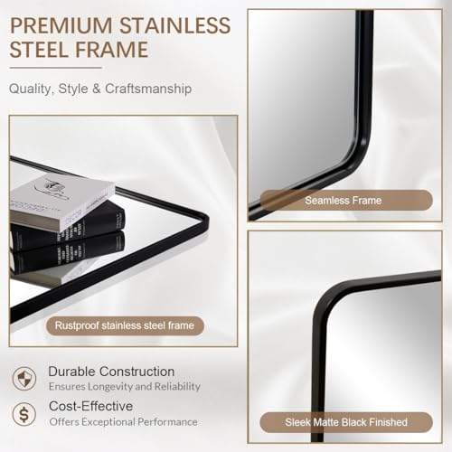 Image of ANDY STAR 24x32 INCH Black Bathroom Mirror, Black Bathroom Vanity Mirrors for Wall, Rounded Rectangle Mirror for Bathroom, Tube Metal Frame, 1'' Deep Wall Mounted Vertical /Horizontal