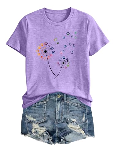 Image of Anbech Womens Dandelion Graphic T-Shirts Teen Girls Cute Sunflower Print Casual Tee Tops