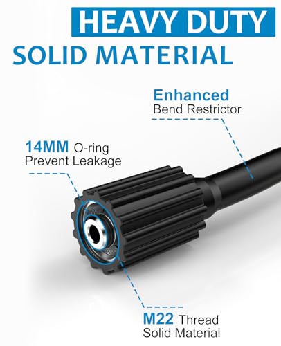 XENDY WASHER 1/4 Pressure Washer Hose 8M,Power Washer Hose Kink Free High Pressure Hose M22 14MM Solid Fittings Pressur Washer Replacement Hose Light Weight Orange XD - Image 2