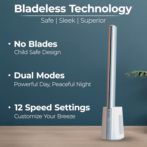 Image of Tesora Aero Stream Tower Bladeless Fan 40 inch With Digital Touch And Remote Control | 120 Oscillation | 12 Speed Settings | 12 Hour Timer (White) (Aero Stream)