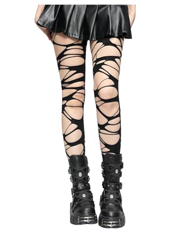 Image of SHENHE Women's Ripped Tights Gothic Punk Hollow Distressed Y2k Tights Stockings Pantyhose