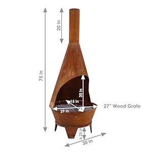 Sunnydaze 6-Foot Rustic Oxidized Cold-Rolled Steel Mexican-Style Chiminea - Rust Patina - Built-in Wood Grate Sunnydaze 6 Foot Rustic Oxidized Cold Rolled Steel Mexican Style Chiminea Rust Patina Built in Wood Grate