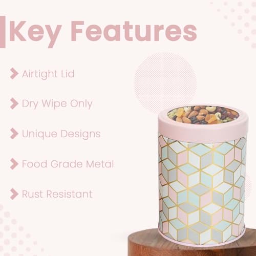 Image of Maroc Collection Airtight Kitchen Container Set| 1100ML- Set of 2| Food Grade Metal Storage Jars for Dals, Millets & Dry Foods| Leakproof, Moist-Proof Large Canisters| Moroccan Pink Pastel