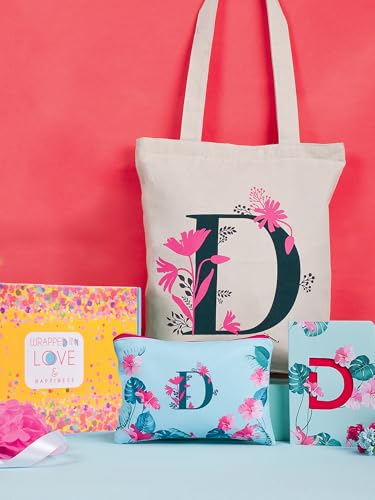 Image of DOODLE Monogram D Diary Gift Set with Tote Bag and Pouch | B6 Soft Bound Ruled Notebook | Stationery Gift Set for Women