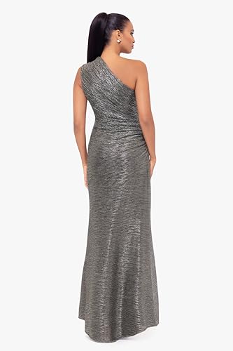 Image of Betsy & Adam Women's One Shoulder Metallic Knit Evening Gown