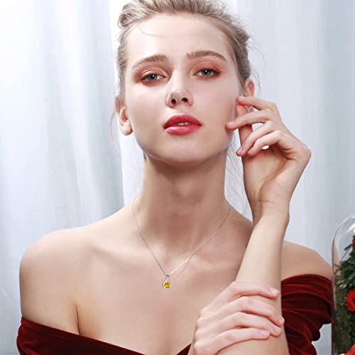 14K Solid White Gold Natural Citrine Pendant With Sterling Silver Chain Dainty Infinity Necklace November Birthstone Yellow Topaz Gemstone Jewelry Anniversary Birthday Christmas Gifts For Women Girls #TOP4