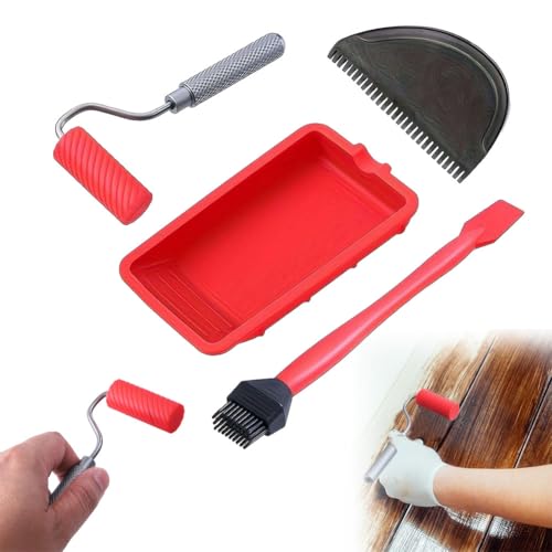 4PCS Silicone Glue Roller with Tray,Professional Paint Red Applicator Spreader,Sili
