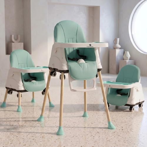 Image of StarAndDaisy High Chair for Baby /Baby Feeding Chair for 0 to 5 Years with 4 in-1 Multifunctions /High Chair with Wheels,Height Adjustable, Detachable Tray & 3-Point Safety Belt - Green