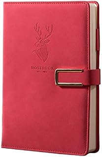 416P Super Thick Business Notebook A5 Buckle Sheepskin Notepad(Deer Head Design) PU Leather Hardcover NotepadJournal, Diary Gift (Red)