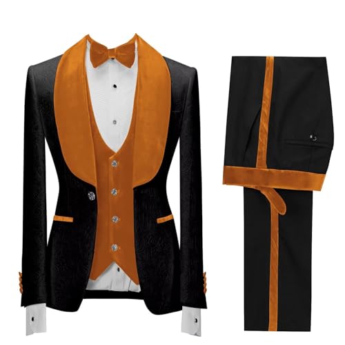 Mens Floral Suit 3 Piece Slim Fit Paisley Jacquard Tuxedo Suits Shawl Collar Wedding Prom Suit Jacket Vest Pants