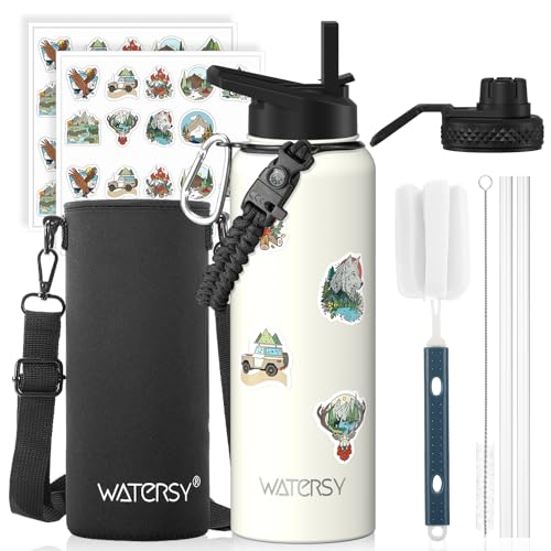 40oz Insulated Water Bottle (Cold for 48 Hrs),BPA Free&Leak Proof,Stainless Steel Water Flask,Water Jug with Straw Spout Lids for Gym,Hiking,Travel,White