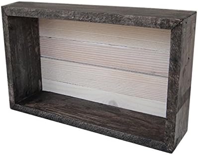 Wood/Wooden Shadow Box Display With Backing - 16" x 6" - Two Tone - Ebony Black/Antique White - Rustic Decorative Reclaimed Distressed Vintage Appeal