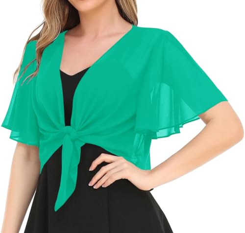 Image of Women's Solid Puff Sleeve Kimono Short Cardigan Loose Cover Up Casual Blouse Top Chiffon