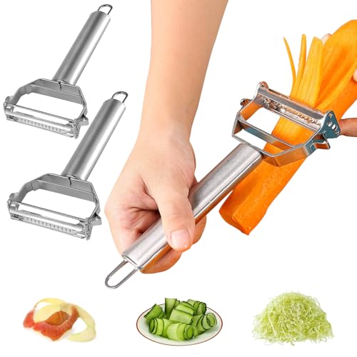 Opiniones de Cuchillo para verduras los 5 mejores. 47 MBLNBVN 2PCS Pelador de Verduras y Papas de Acero Inoxidable Premium, Rallador de verduras 3 en 1 con cuchillas de doble cara, pela papas adecuado para la cocina casera