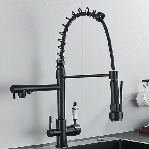 Robinet de cuisine noir mat extractible fini les éclaboussures sur le plan