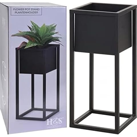 Macetero sobre Soporte de Metal 50 cm Negro Cover