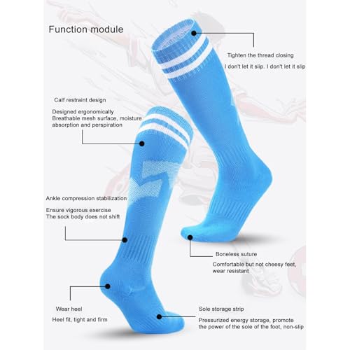 Hotfiary 3 Pairs Kids Soccer Socks Youth Boys Girls Athletic Socks Stripes Knee High Baseball Softball Sports Socks Men Women2