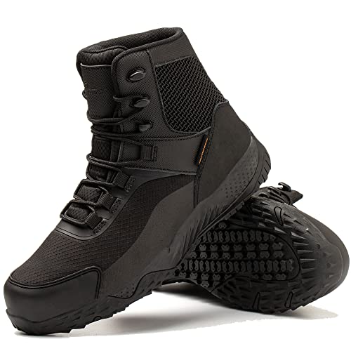 Azxprot Men's Military Tactical Boots, 6" Waterproof Lightweight Combat Boots Non-Slip Hiking Boots Breathable Outdoor Desert Boots Black 11.5 #TOP3