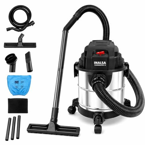 Image of INALSA CleanMaster 12 Wet & Dry Vacuum Cleaner | 1200W High Power | 17 kPa Powerful Suction | 12L Stainless Steel Tank | Blower Function | Advanced Filtration | Overheat Protection | 1 Year Warranty