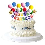 JUYUN 14Pcs Colorful Balloon Cake Topper and 1Pcs Happy Birthday Banner Cake Topper Cupcake Toppers