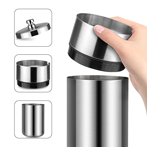 Image of Car Ashtray with Lid Smell Proof Stainless Steel Portable Ash Tray for Car Cup Holder Detachable Windproof Extinguished Cigarette Bucket Automotive Ashtrays for Outdoor Home Office Silver
