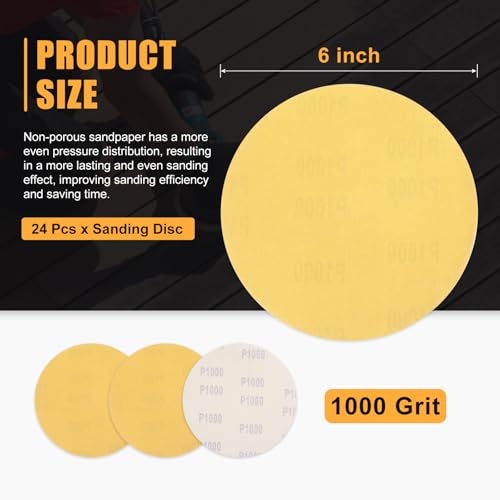 CoCud 24 Pcs 6 Inch Sanding Disc 1000 Grit Round Hook and Loop Sandpaper Fit for Orbital Sander or Automotive Car Repairing, Grinding and Polishing, Yellow by CoCud - Used condition - Image 2