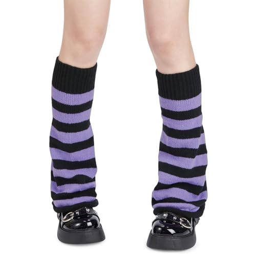 Y2K Striped Leg Warmers for Girls & Women - Cute Knitted Socks, Kawaii & Goth Lolita Accessories