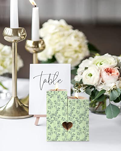Teal Bamboo Candle Holder Gifts For Women, Double-Sided Printing Candle Decoration, Natural Botanical Landscape Painting Wooden Candle Holders With 2 Tea Light Candle For Birthday #TOP3