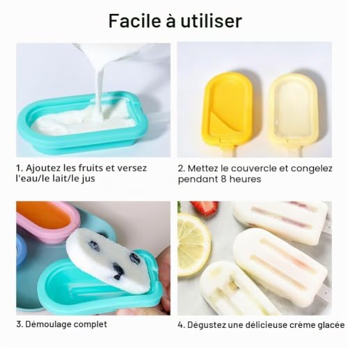 8 Pièces Moule Glace Silicone,Moule à Glace en Silicone, Moules à Glace,Ice Cream Moules,Popsicle Ice Maker,Mou-les à Crème Glacée,Mou-les Glaces avec Batonnets et Couvercles,Mou/les Glacée Maison – vue 2